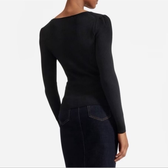 Everlane The Square Neck Long Puff Sleeve Ribbed Knit Sweater Top Black Small - Picture 8 of 9